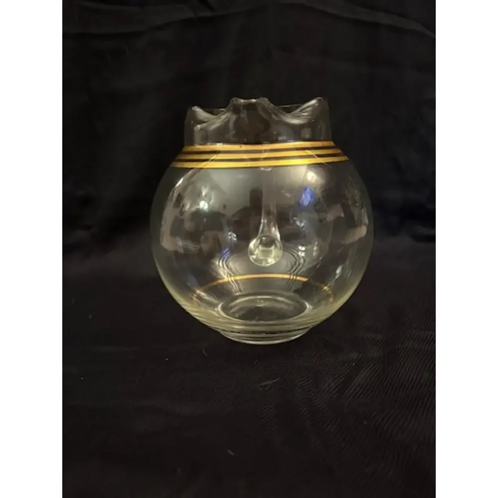 Art Deco Vintage Glass Pitcher with Gold Stripes Sovereign Pattern Round Barware